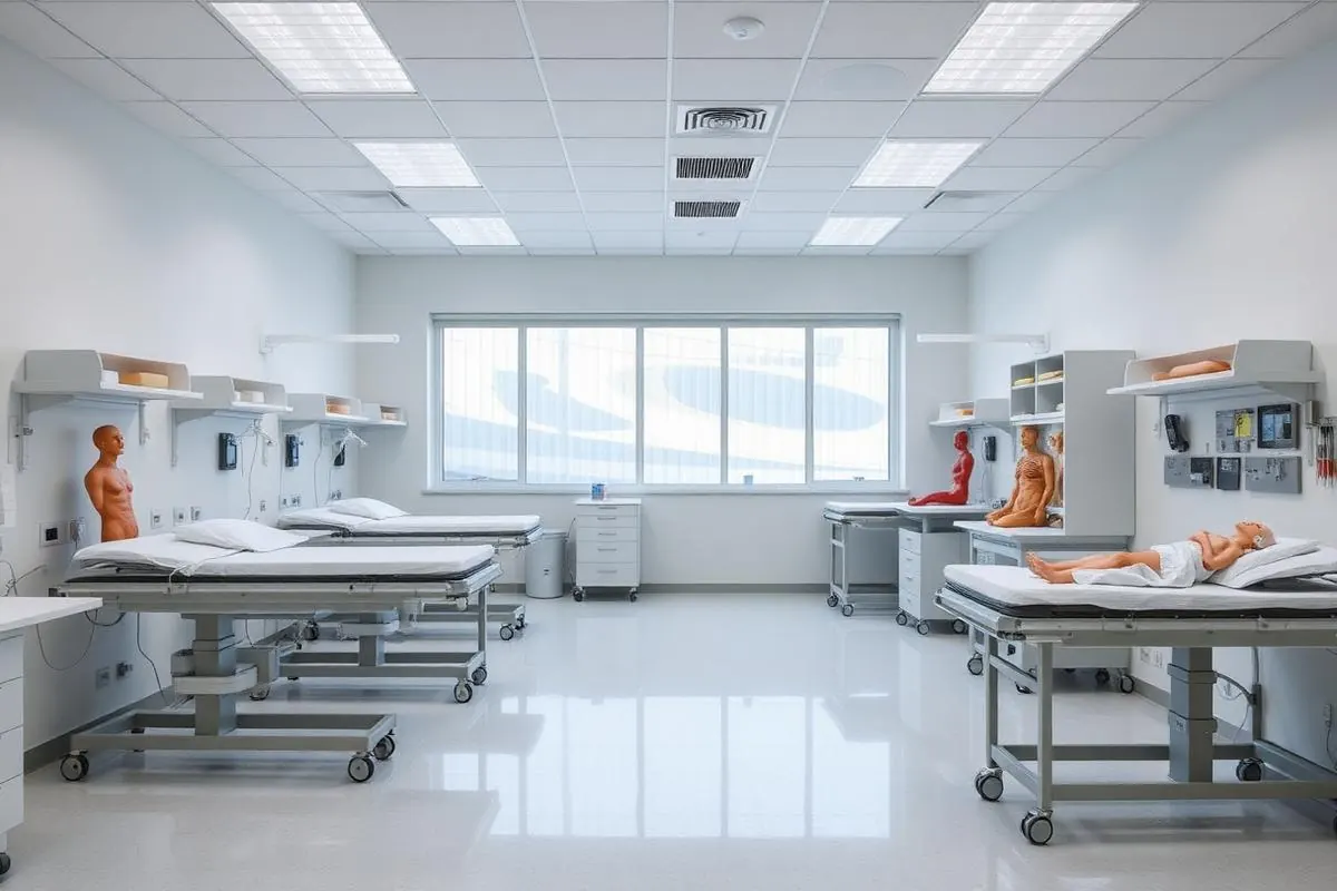 Skills laboratory with practice equipment for paramedical students