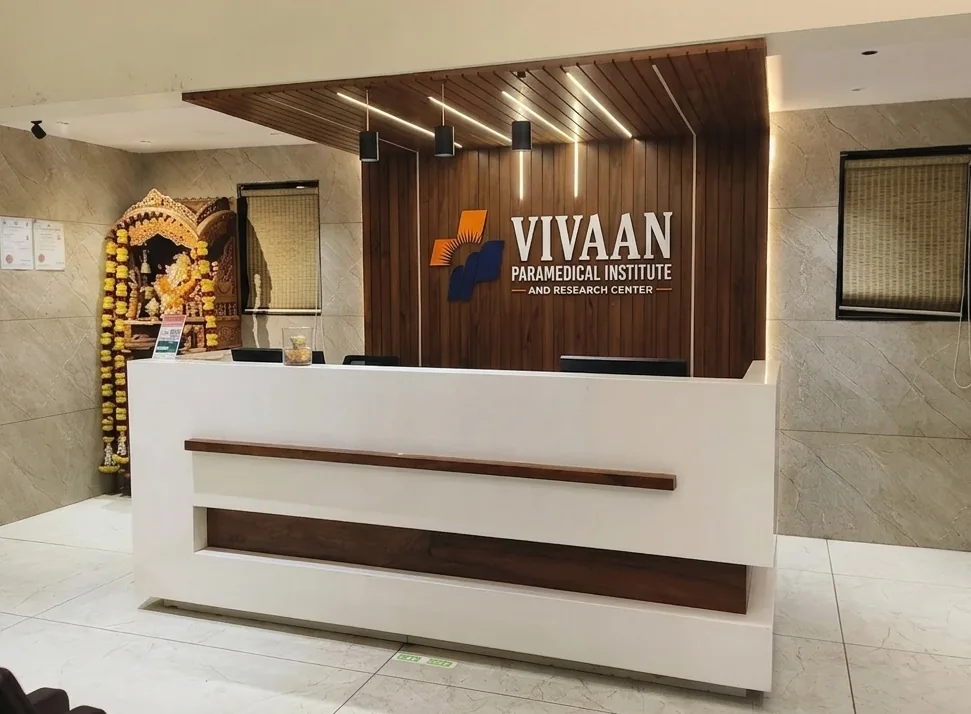 Reception area of Vivaan Paramedical Institute and Research Center in Vasai East